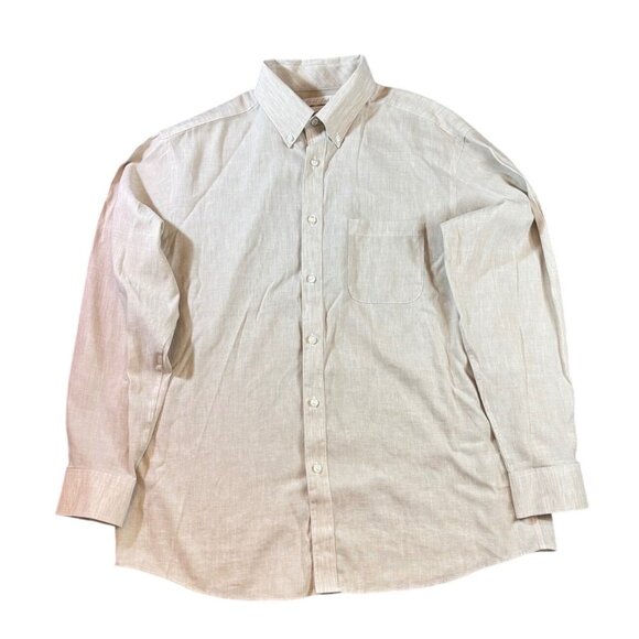 Gold Label Roundtree & Yorke Luxe Linen Shirt Beige Long Sleeve Button-Down - L - Picture 1 of 6